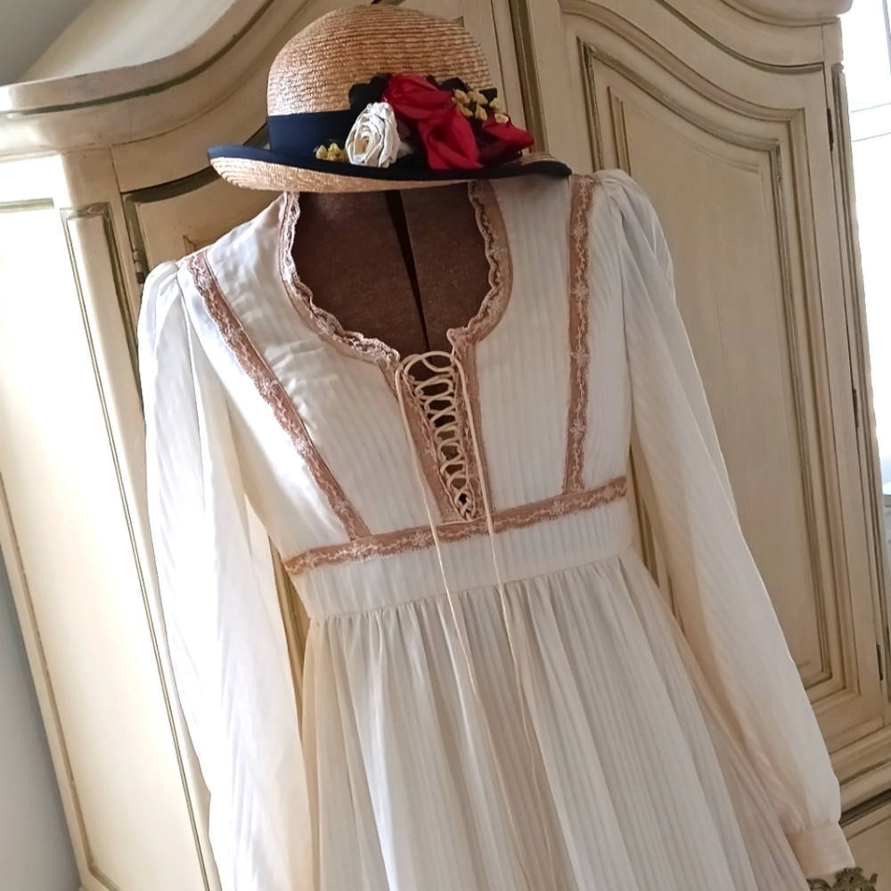 Vintage 1978 "Zum Zum" Gunne Sax inspired,Lace-Up Dress long Prairie Dre…